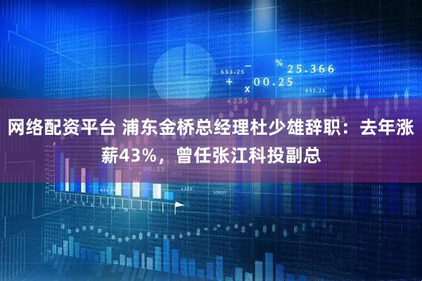 网络配资平台 浦东金桥总经理杜少雄辞职：去年涨薪43%，曾任张江科投副总