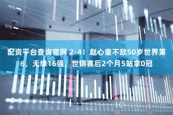 配资平台查询官网 2-4！赵心童不敌50岁世界第6，无缘16强，世锦赛后2个月5站拿0冠